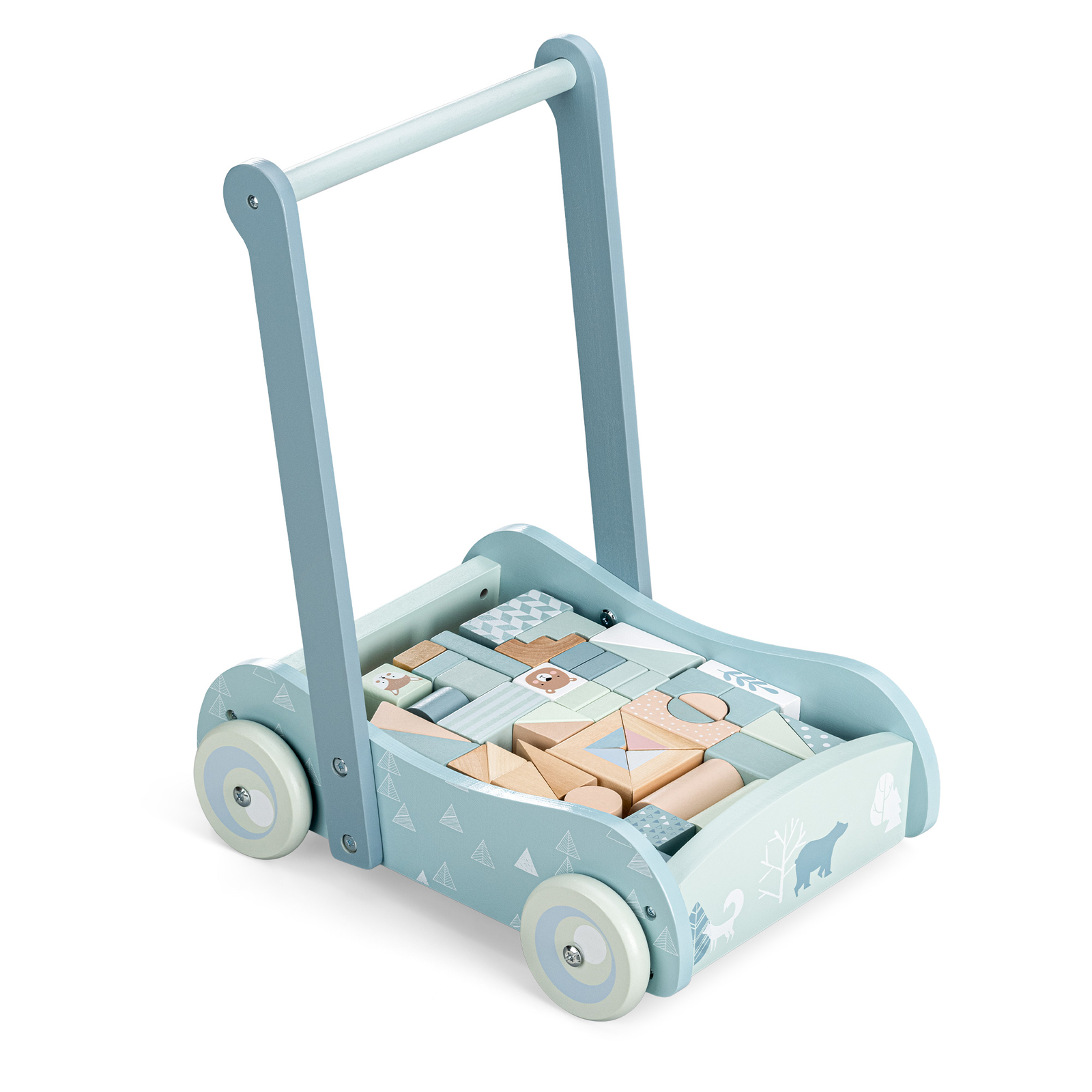 Carrello Primi Passi Girello Legno - Gioco 46x Costruzioni per Bambini +18...