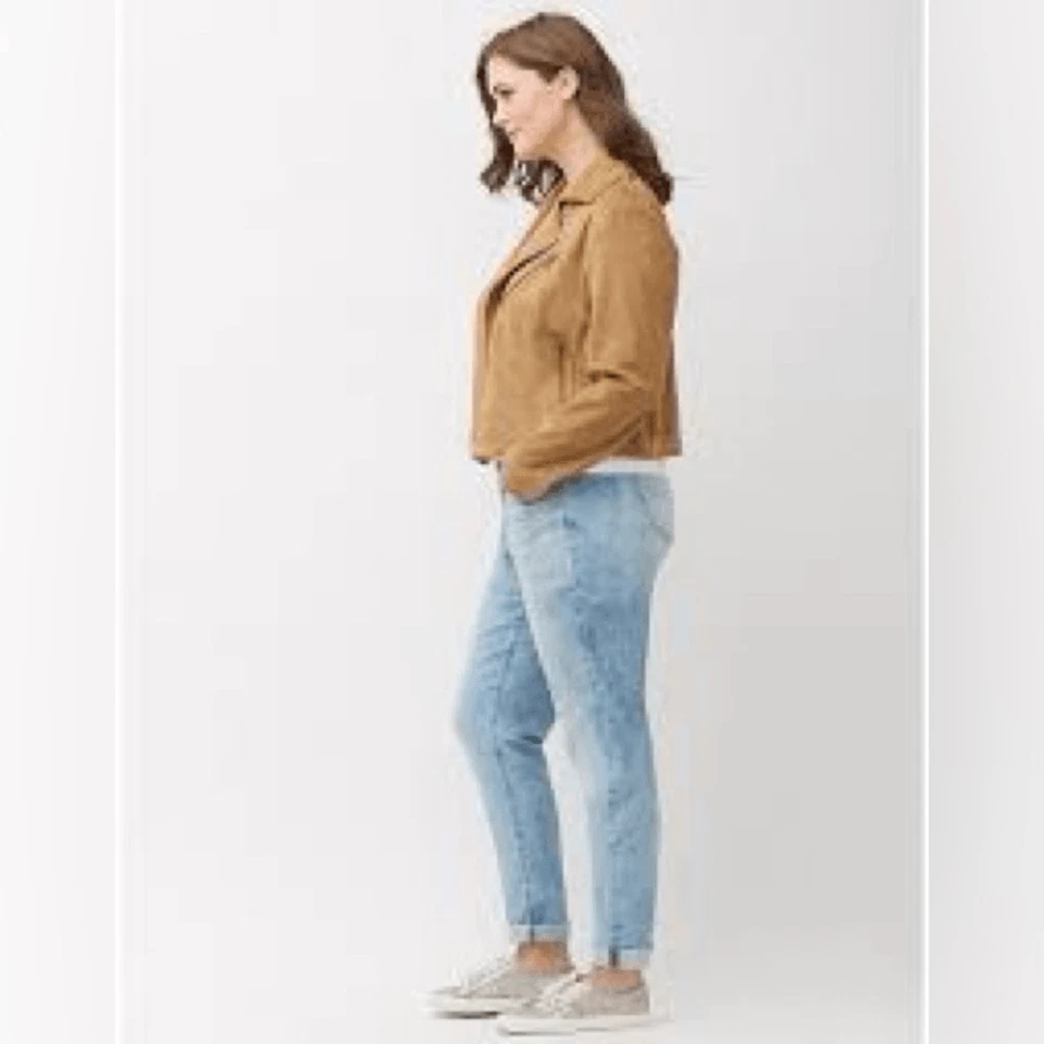 NUEVO CON ETIQUETAS PLUS LANE BRYANT Tucson Bronceado Imitación Vegana Gamuza Elastizada Moto Chaqueta Talla 14/16 Foto 2 de 4