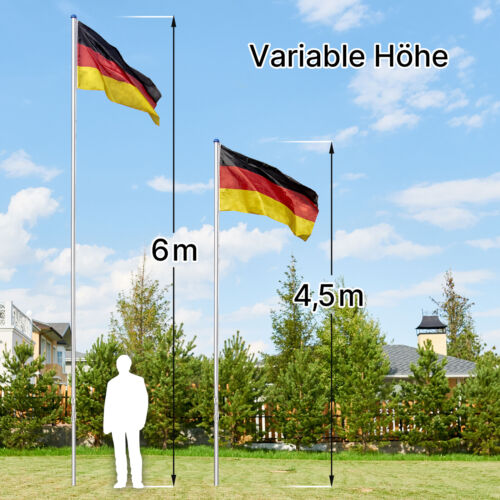 Fahnenmast Berlin 6m Aluminium mit Deutschland-Flagge Seilzug Flagpole 6 Meter ! - Bild 1 von 6