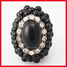 Cocktail Gold Black Crystal Oval Celebrity Style Fashion Ring