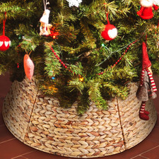 Woven Christmas Tree Collar - Rustic Wicker Tree Skirt, 27 Inches Natural