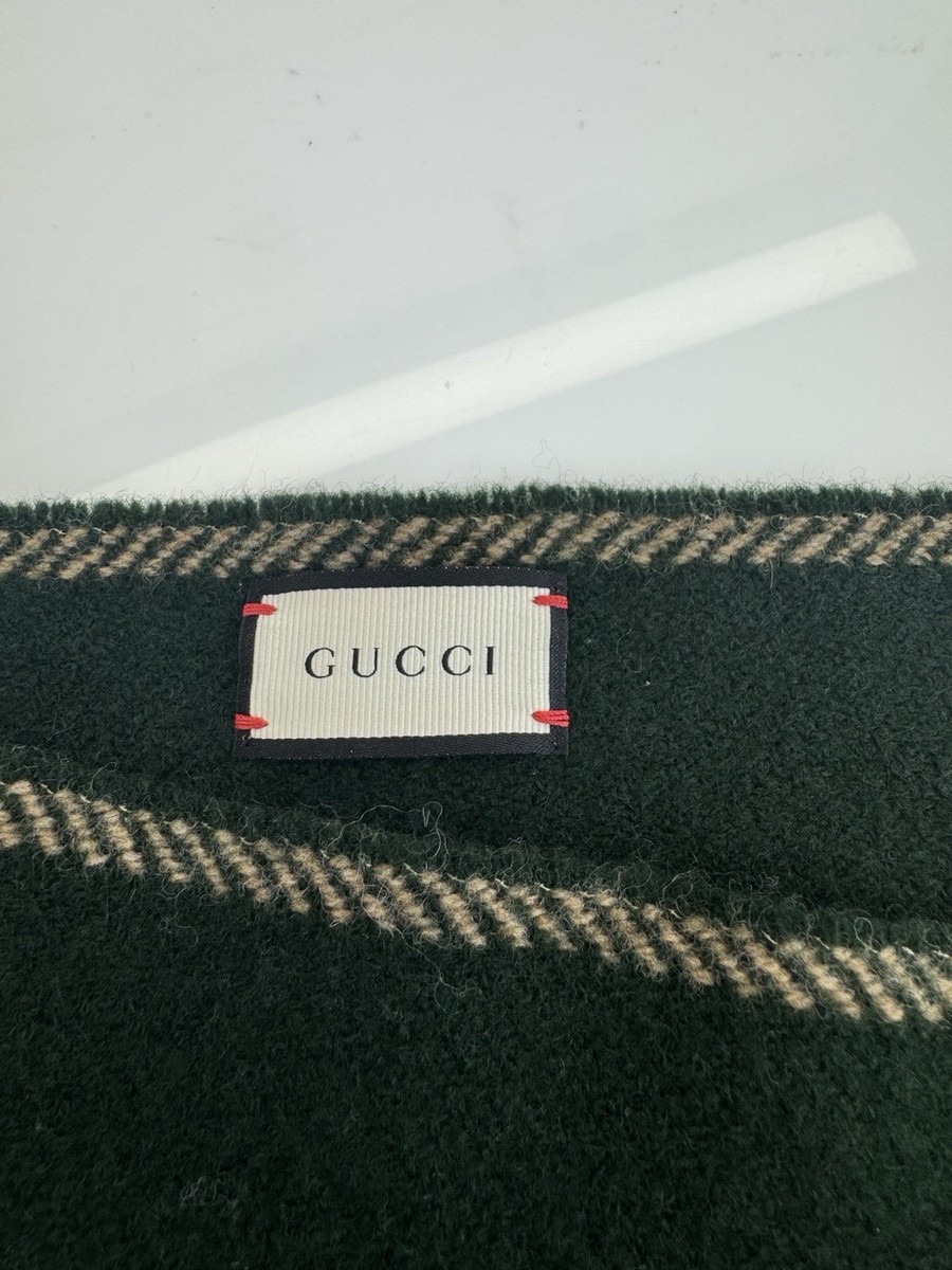 Authentic Gucci Classic Web Stripe Wool Stole Fringe Scarf | eBay