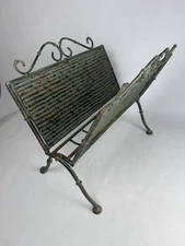 Vintage 15” Folding Metal Magazine Rack Stand Patina