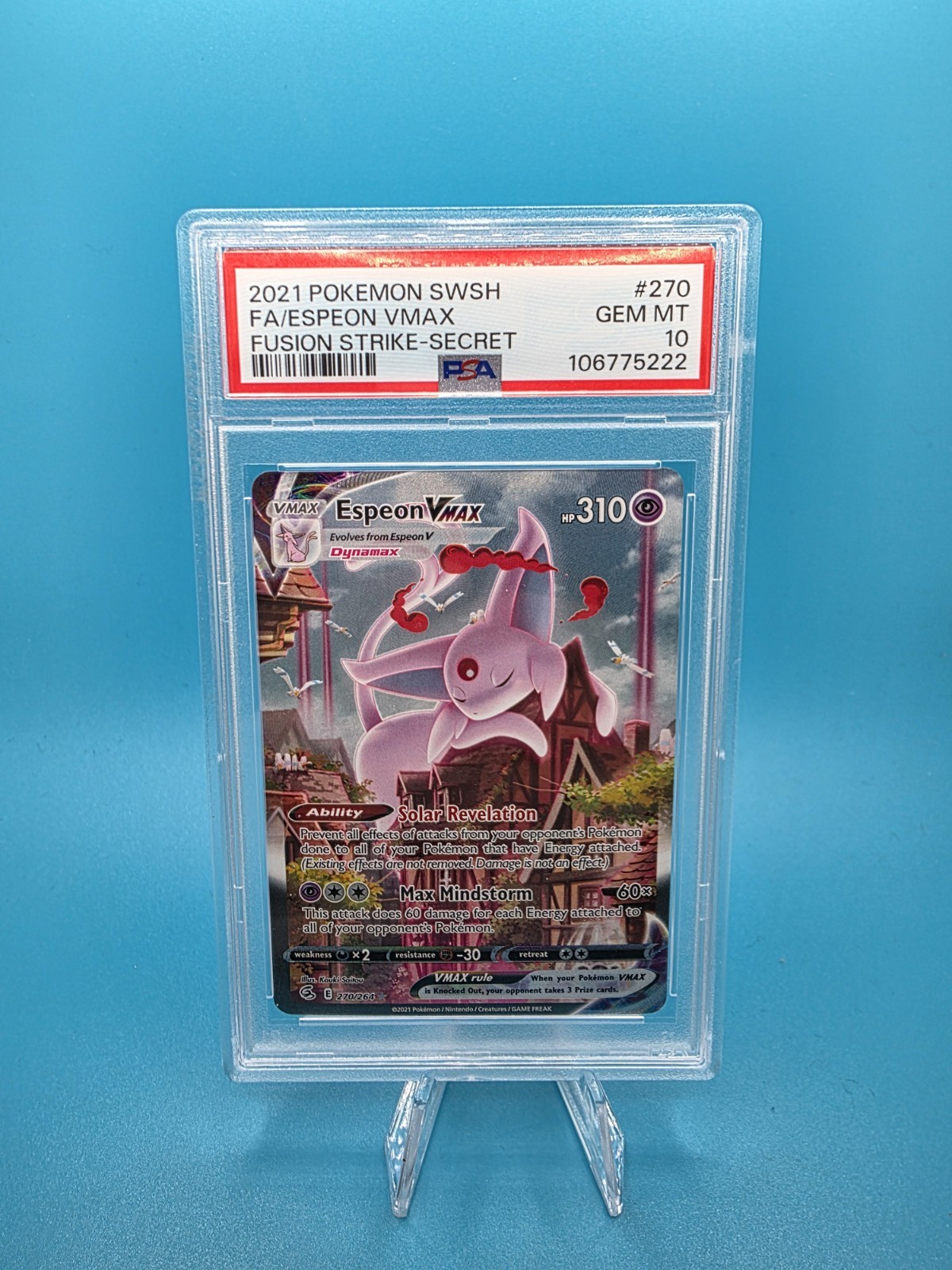 Espeon Vmax PSA 10 Fusion Strike Alt Art Pokemon Card 270/264 Full Art 2021 