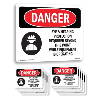 Eye And Hearing Protection Required OSHA Danger Sign Or Decal - 5 or 10 Pack