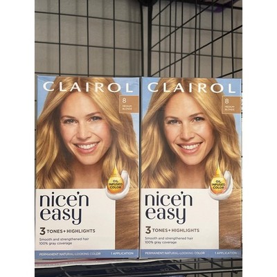 Clairol Nice'n Easy Permanent Hair Color 8 Medium Blonde 2 Boxes Oil Infused