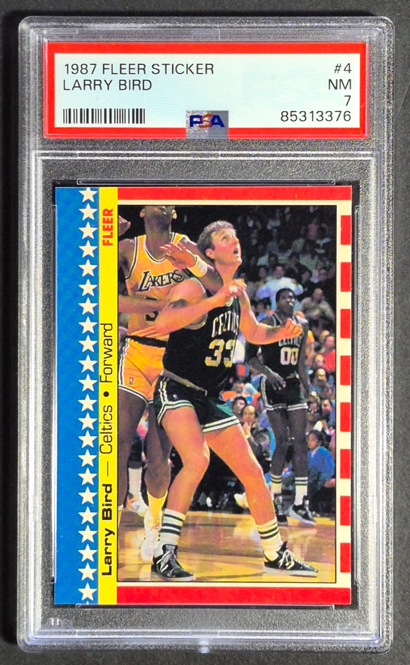 1987 1987-88 Fleer Larry Bird STICKERS #4, NBA HOF Celtics, PSA 8 SHARP, New