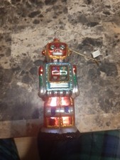 HANDBLOWN GLITTER AND GLASS 5" ROBOT ORNAMENT