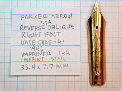 #ad Nib Replacement: PARKER REVERSE OBLIQUE Right Foot 14K NOS 1946 Vacumatic $110.00