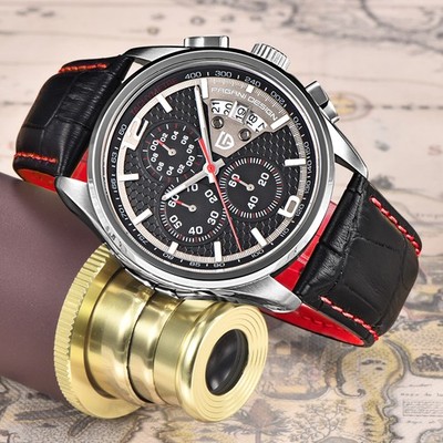 PAGANI DESING 43mm Quartz Men's Watch Black Dial Waterproof Stainless Steel Case