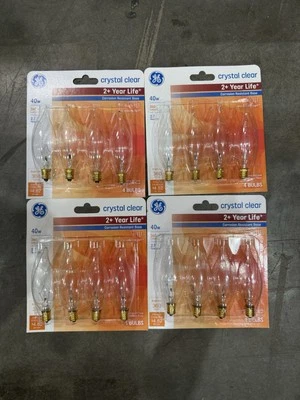 GE 40 Watt Crystal Clear Bent Tip CA-Type Light Bulbs w/Candelabra Base 16 Pack