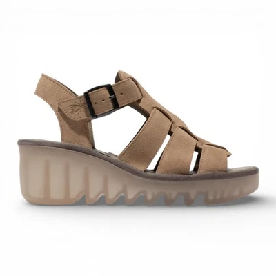 Fly London Femmes BAIC621FLY Taupe Daim Cuir Sandales à Talon - Photo 1/4