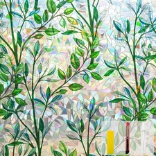 Rainbow Leaf Privacy Film 35.4x78.7 Non-Adhesive Window Cling Reusable Decor