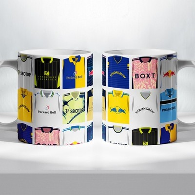 Leeds United Tasse 11 Unzen klassische Fußballtrikots Geschichte Keramiktasse LUFC