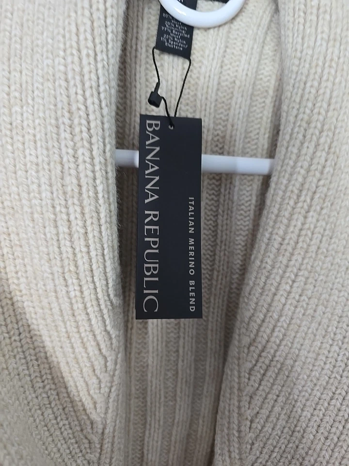 NUEVO CON ETIQUETAS Para hombres Banana Republic Grueso Tejido Cable Cárdigan Chal Cuello Crema Mediano Foto 3 de 4