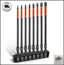 6 Inch Long Torx Bit Set 8-Pack, Impact Torx Bits (T8 to T40), Magnetic Security
