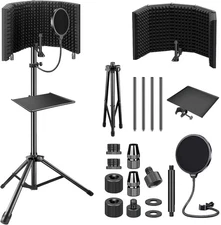 Aokeo Studio Recording Microphone Isolation Shield AO-302 with stand, black 