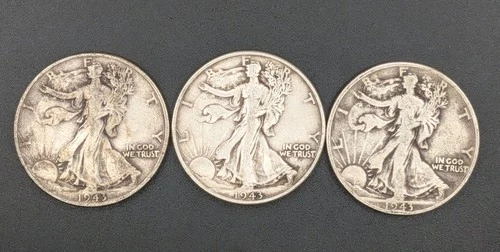 New ListingLot of (3) 1943-P Walking Liberty Silver Half Dollars - 90% Silver Bullion Junk