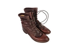 Vintage Justin Womens Kiltie Boots Made in USA Brown Rodeo Western Paddick 7.5D