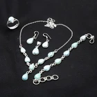 925 Sterling Silver Natural Dominican Larimar Gemstone Handmade Jewelry Set