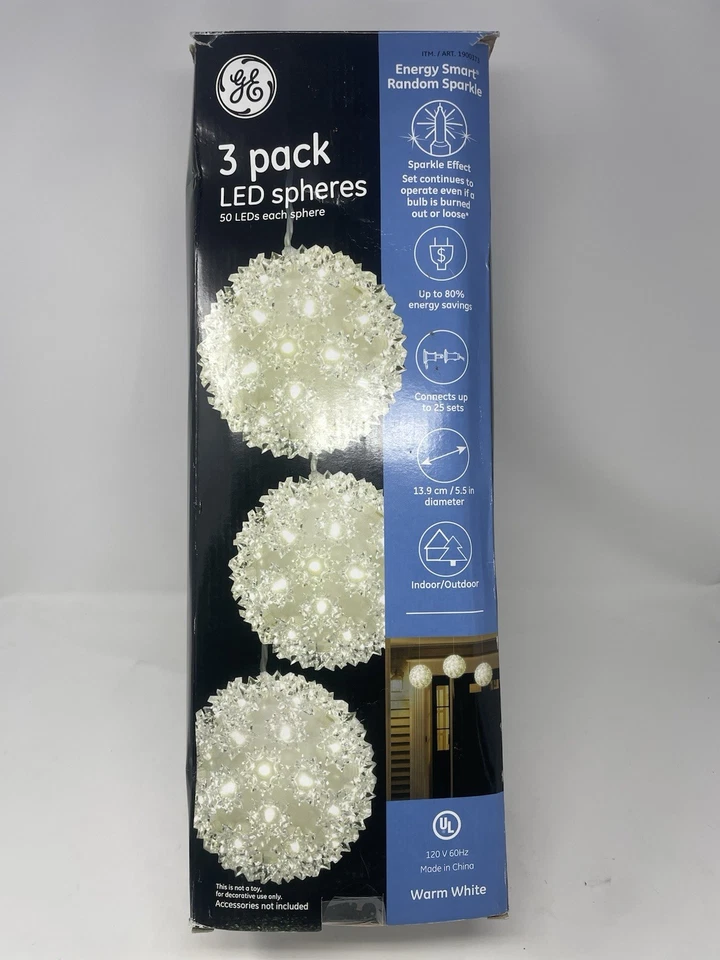 GE 3 PACK SPHERES 50 LEDS IN EACH 5.5" SPHERE, WARM WHITE - Image 2 of 4