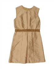 VINTAGE Womens Sleeveless A-Line Dress UK 12 Medium Beige DC20
