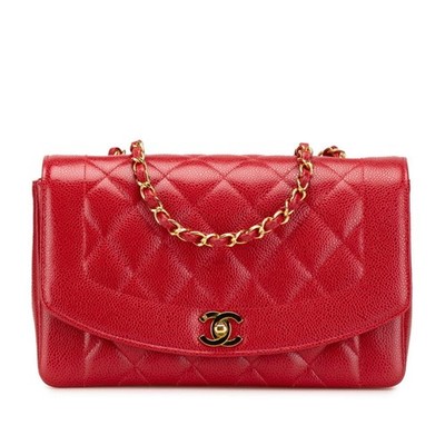 CHANEL Matelasse Coco Mark Diana Flap Chain Shoulder Bag in Red Ca... GZl1bvbn