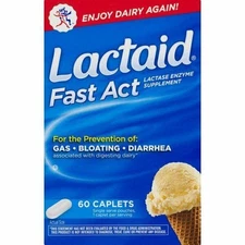 Lactaid Gas Bloating Relief Caplets Lactase Enzyme Supplement Fast Act 60 Count