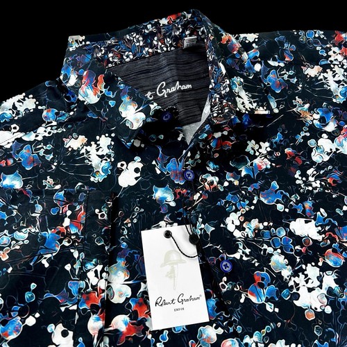 Robert Graham Geometric Colorful Floral Bold Black Short Sleeve Sport Shirt XL - Picture 5 of 13