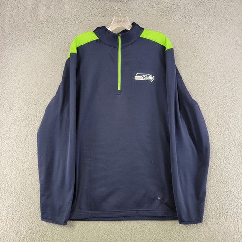 Seattle Seahawks Sweater Mens XL Extra Large Blue Pullover 1/4 Zip Mock Neck