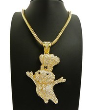 ICED BLING "DOUGH BOY" PENDANT 4mm 36" FRANCO CHAIN HIP HOP FASHION NECKLACE