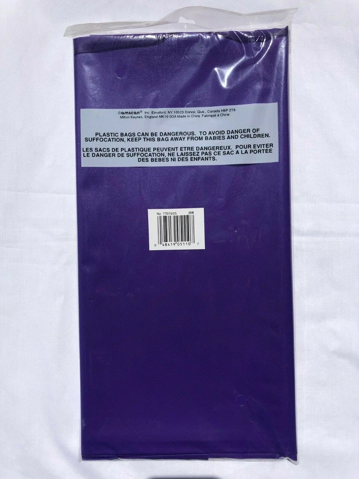Amscan 54" x 108" Tablecloth Rectangular, Plastic Table Cover, Purple - Image 2 of 2