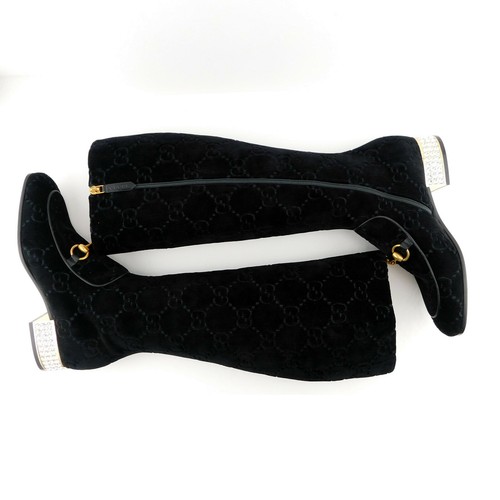 New GUCCI Size 7 MISTER 30mm GG Guccissima Velvet Monogram Boots Crystal 37 Eur - Picture 4 of 11