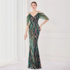Elegant Beading Evening Dress Women Green Sequin Dress Strap Maxi Long PromDress