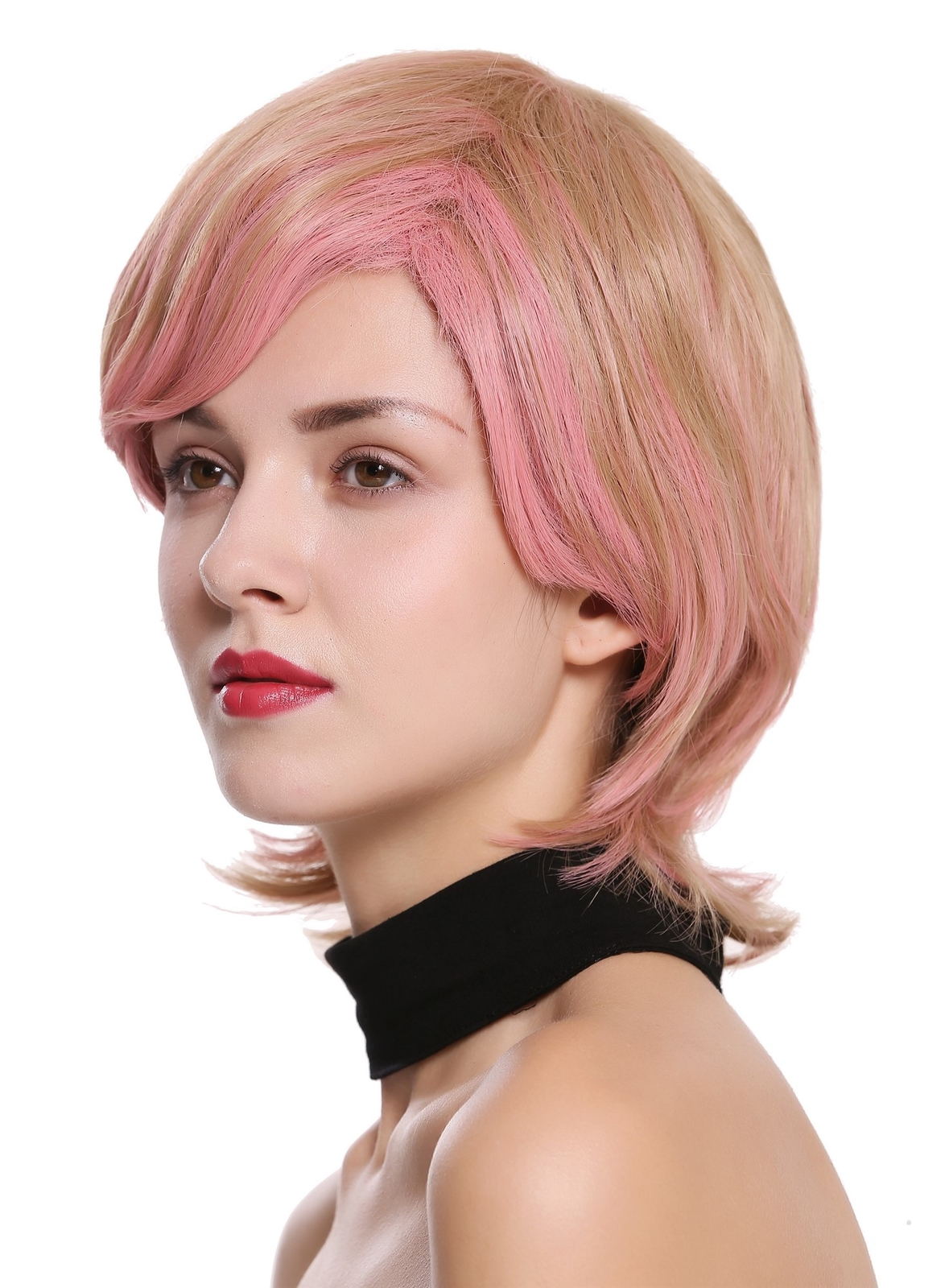 Women Short Back Long Wavy Blonde Pink Synthetic Wig SA099