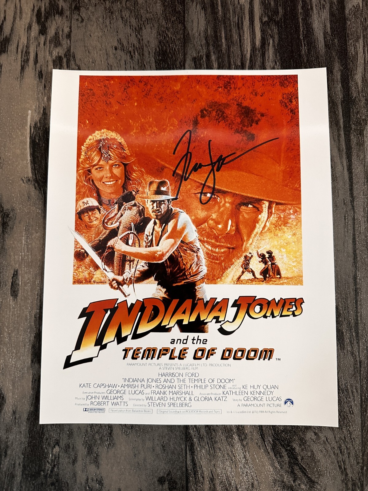 Indiana Jones y el Templo de la Muerte rara foto de película firmada