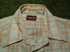 vtg 70s CAREER CLUB shirt pastel plaid USA MADE dagger collar men XL 17 - 17 1/2