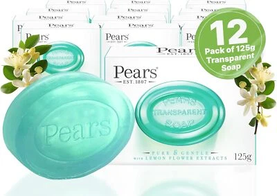 PEARS SOAP Pure and Gentle Transparent GREEN Lemon Flower Extracts PACK 12 X125G