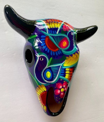 Keramik Keramik Figur Kuh Büffel handbemalt Vogel Stier Horn Cowboy #34 - Bild 5 von 7