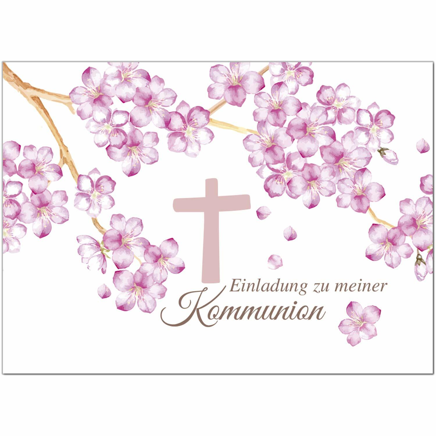 10 Einladungskarten Kommunion mit Umschlag Karte DIN A6 Einladung rosa Mädchen