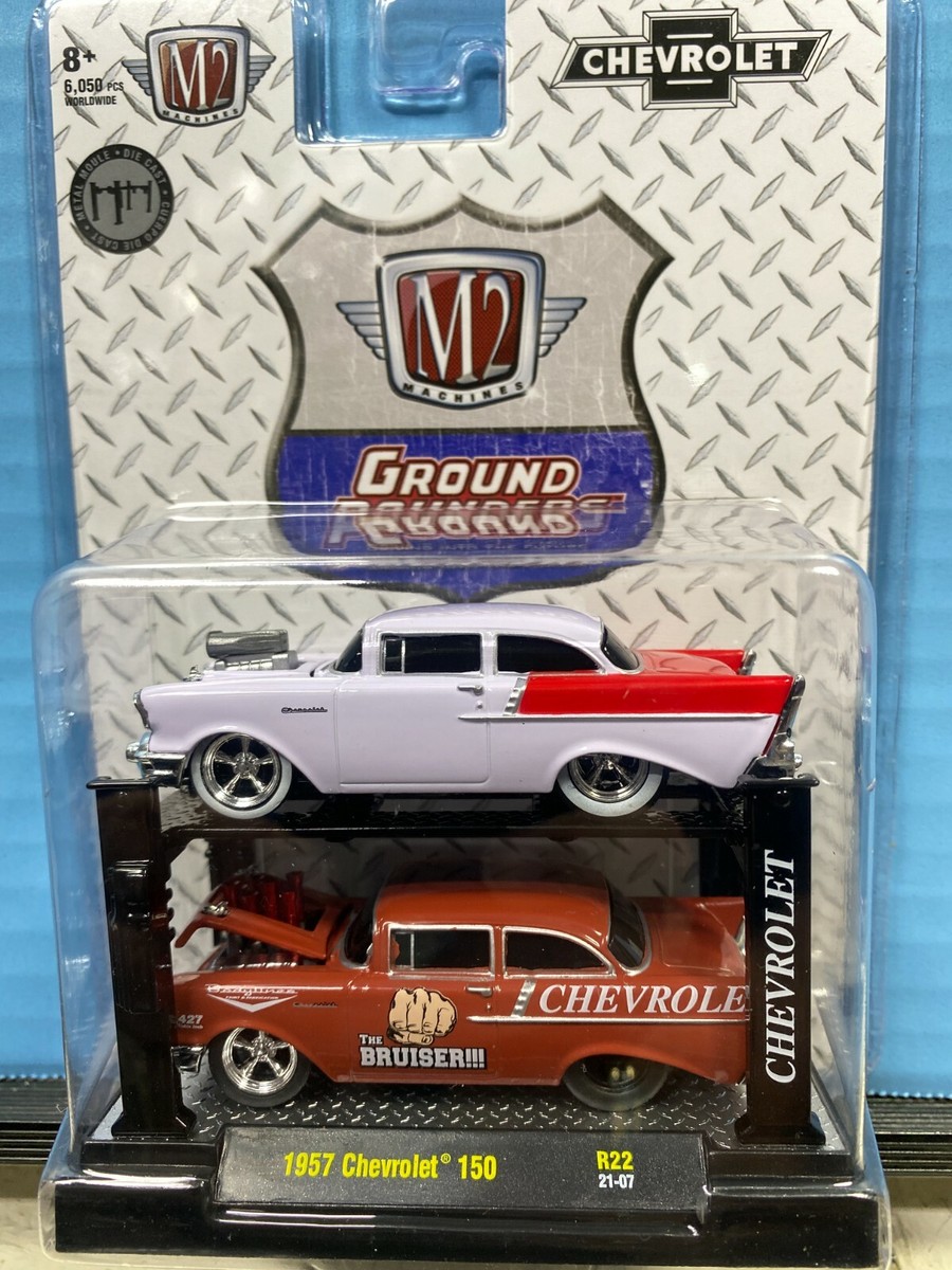 1/64 M2 AUTO LIFT 2 CAR SET GROUND POUNDERS 1957 CHEVROLET 150'S