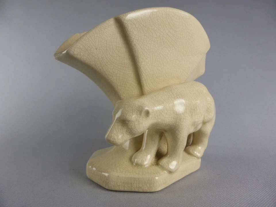 VASE OURS OURS BLANC STYLE ART DECO CERAMIQUE CRAQUELEE LV CERAM VASE BEAR S25 - Photo 3/4