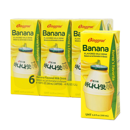 Binggrae Banana Flavored Milk Drink Korean Favorite (Pack Of 6) 6.8 Fl