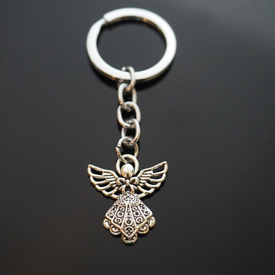 Angel with Wings Vintage Bow and Dress Silver Charm Pendant Keychain Key Chain