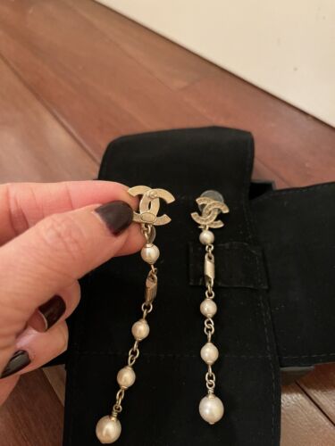 Chanel Pearl Drop Earings CC gold - Picture 2 of 5