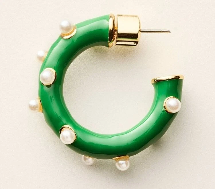 Kate Spade New York X Target Green Hoop Earrings With Pearl Accents Limited Edit - Image 2 of 3