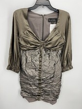 Nicole Miller Collection Dress Womens Brown Silk Mixed Media Bodycon Whimi