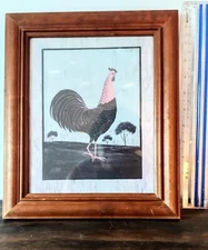 Rooster Framed Print, Rustic Style Farmhouse Country Primitive Folk Art Decor