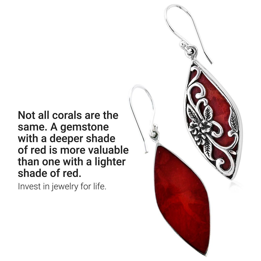 BALI LEGACY Red Sponge Coral Flower Dangle Earrings for Women 925