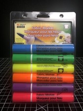 Marvy Uchida 6pc Fluorescent Brush Point Fabric Markers: New In Package
